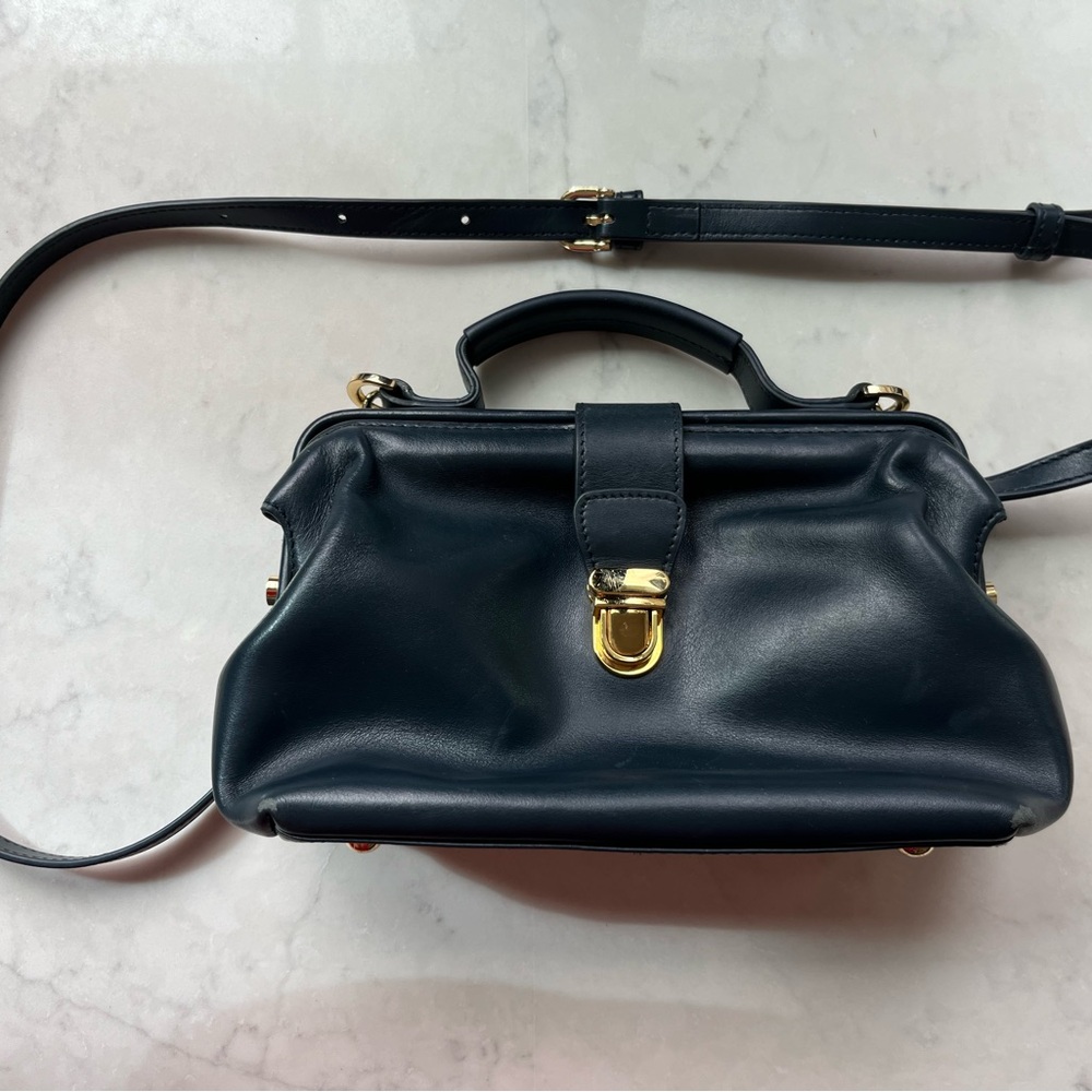 Linjer Navy Leather Crossbody Doctor Style Bag w/ Gold Hardware - Picture 11 of 11